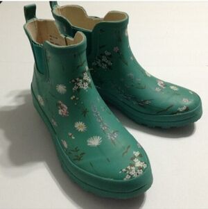 GardenLine Boots Womens 9 Green Floral Rubber Garden Booties Waterproof
